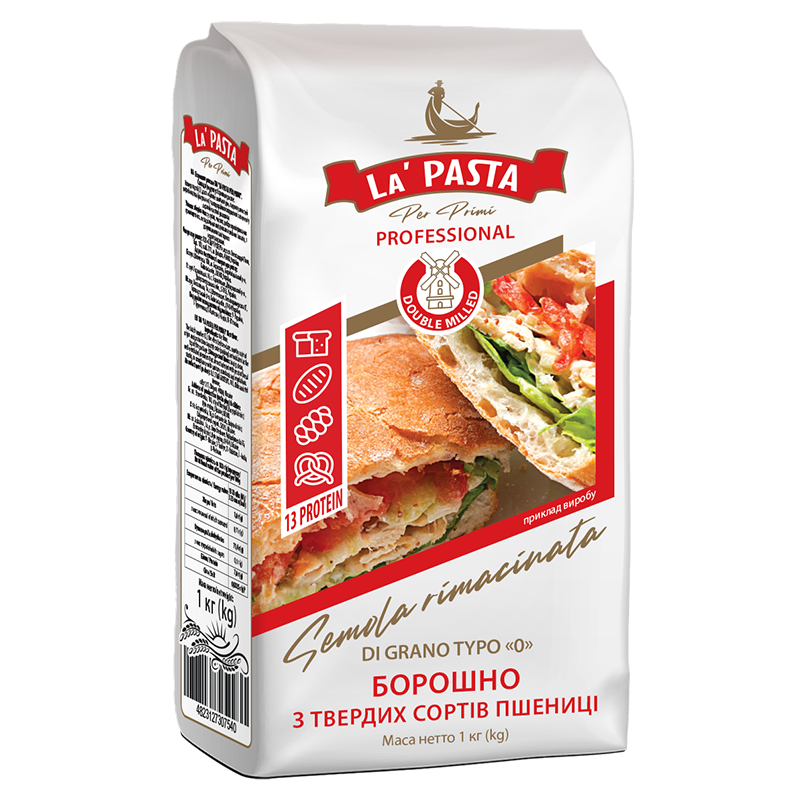 Борошно  з твердих сортів пшениці  RIMACINATA ТМ «LA PASTA PER PRIMI» Помел "0" 1кг
